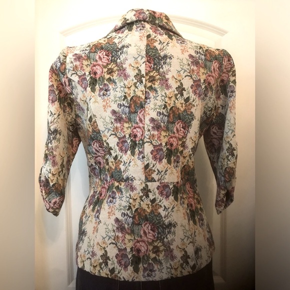 Karen Kane Floral Tapestry One Button Blazer with Ruched Sleeves - Picture 2 of 12